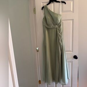 Azazie One-Shoulder Dress in Sage Green